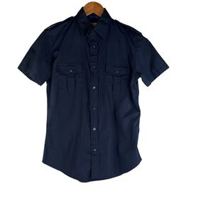 Teddy Stratford NYC Short Sleeve Button Up with Zip Shirt Mens Size 0 or XS Navy